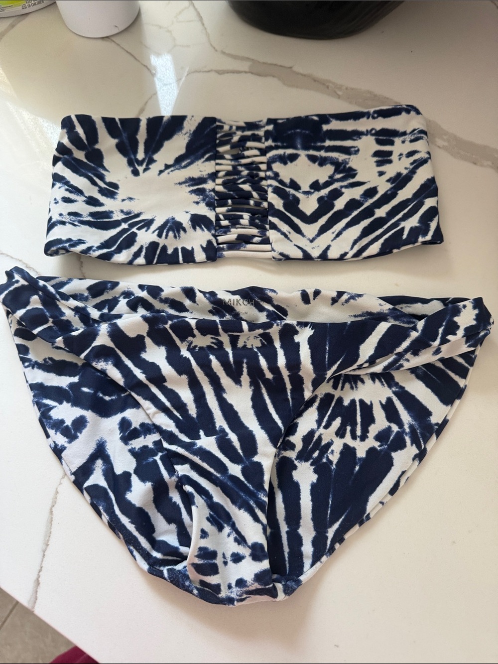 Mikoh Navy and White Tie-Dye Bikini Top and bottom sz medium
